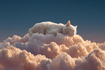 a white cat is sleeping on a cloud