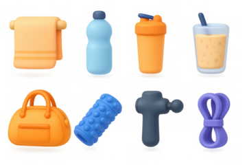 3d fitness accessories set: water bottle, towel, shaker, and more