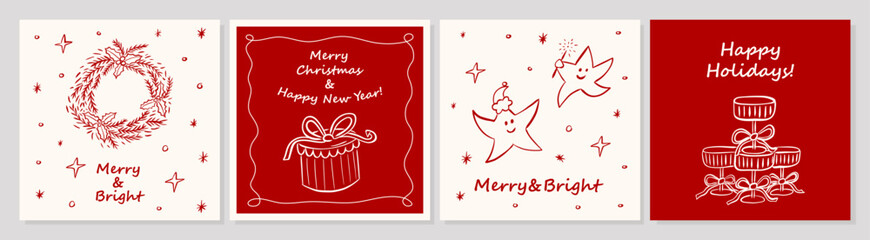 Minimal red and white Christmas holiday card collection