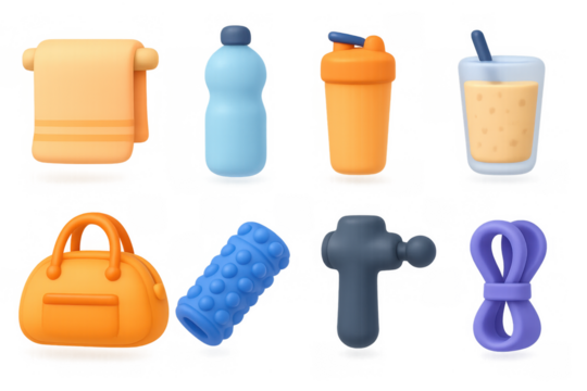 3d fitness accessories set: water bottle, towel, shaker, and more