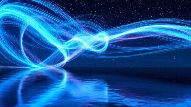 Abstract glowing light waves over water