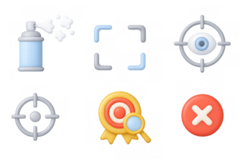 3d target symbols and focus icons set in modern design