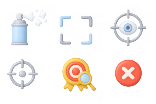 3d target symbols and focus icons set in modern design