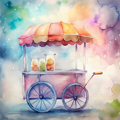 ice-cream-cart ,watercolor background
