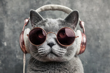 a cat wearing headphones and sunglasses