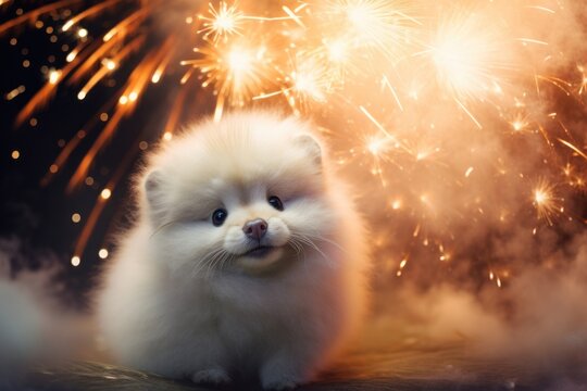 Fluffy polar with firework fireworks mammal animal.