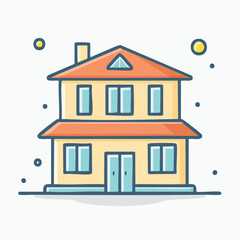 Two-Story House Illustration with Blue Accents and Geometric Design Elements