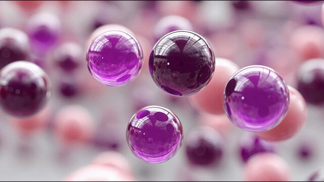 Beautiful composition of purple and pink spheres representing diversity and creativity in scientific molecular structures. Creative Molecular Content Mesh &ndash; Animated Video Version