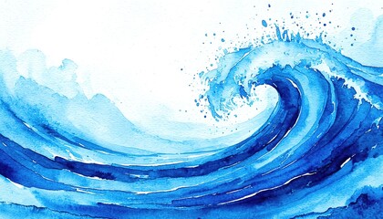 Abstract sea wave on a white background. Chinese style watercolor. Blue texture