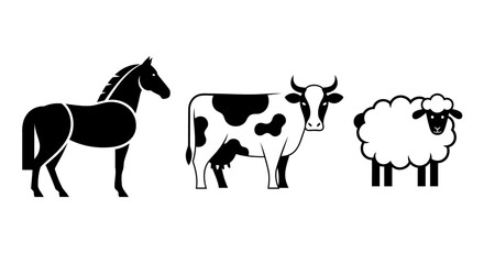 Obraz premium Farm Animals Silhouette Set