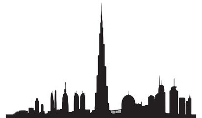  Iconic dubai skyline silhouette featuring the burj khalifa and other modern skyscrapers silhouette