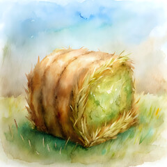 hay-bale ,watercolor background