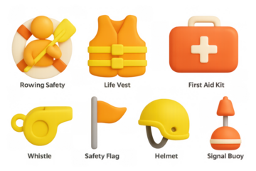 Essential kayaking gear in 3d design featuring safety equipment and accessories