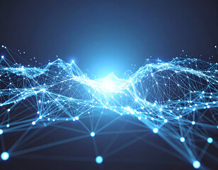 Abstract digital network with glowing blue connections representing data flow and futuristic technology.