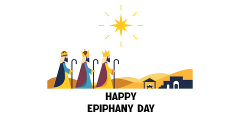 Epiphany Day Illustration of Three Wise Men Following the Star to Bethlehem