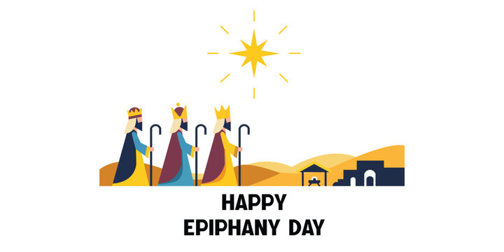 Epiphany Day Illustration of Three Wise Men Following the Star to Bethlehem