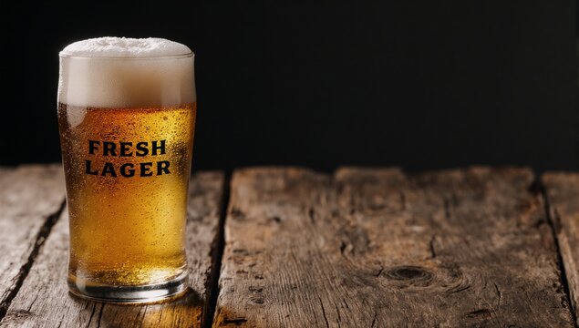 Celebratory beer stock images showcasing a full glass of fresh lager on a wooden background perfect for important day celebrations - Powered by Adobe