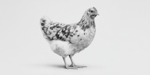 Obraz premium Detailed black and white sketch of a chicken with spotted feathers