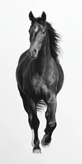 Obraz premium Majestic black horse in motion with flowing mane on white background