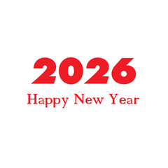 2026 - Happy New Year red font with white background