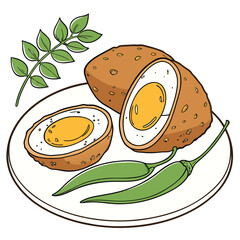 Delicious Fried Rice Bowl with Egg and Bacon Illustration.