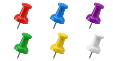 Set of Six Colorful Thumbtacks pushpin stationery