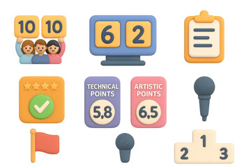 3d cartoon scorekeeping icons set for competitions and events