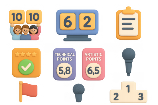 3d cartoon scorekeeping icons set for competitions and events
