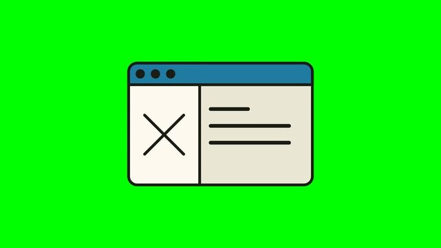 Simple flat style webpage mockup icon showing left placeholder area and right text lines with strong dark cartoon borders