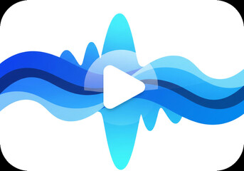 Play button with waves in blue for sound media icon