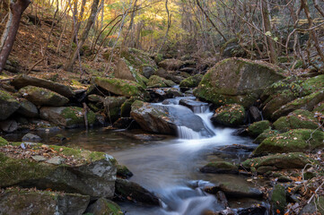 Obraz premium 晩秋の滝川渓谷の流れと紅葉