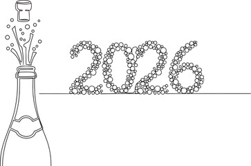 Sparkling champagne bottle celebrating the new year 2026 with festive bubbles