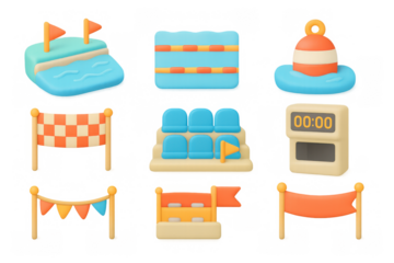 Colorful cartoon swimming pool elements for summer sports and outdoor fun