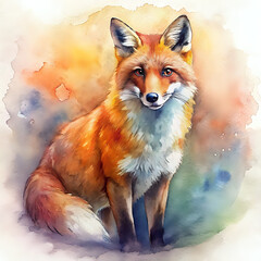 fox ,watercolor background