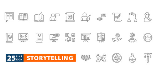 storytelling outline icon sheet