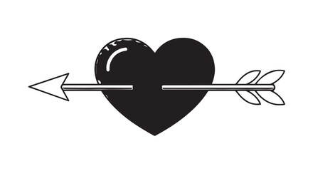 Graphic vector illustration of a black heart pierced by an arrow, a bold romantic emblem.