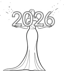 Elegant woman holding 2026 numbers celebrating the new year in a minimalist style