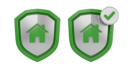 Two Green Shields with House Symbol and Checkmark home