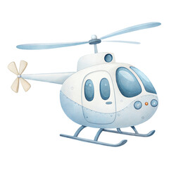 Watercolor Light Blue Helicopter Illustration for Kids Aviation and Transport Themes