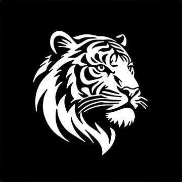 tiger head vector,Tiger head side pose illustration black and white vector silhouette