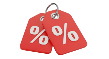 Two Red Discount Tags With Percentage Symbols sale