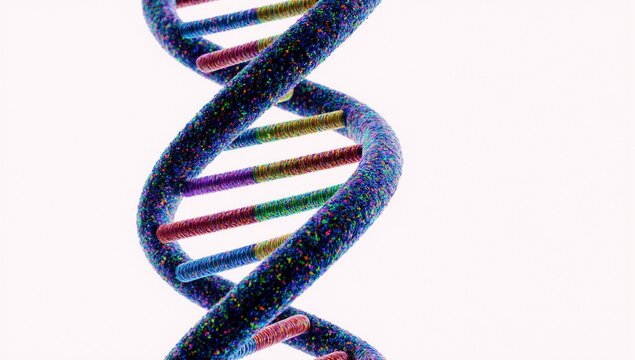 Isolated molecular biology illustration of DNA strands and their double-helix structure on a white background