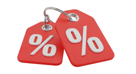 Two Red Sale Tags with Percentage Symbols discount
