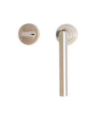 One silver door grip or handle with separated keyhole isolated on white background with clipping path