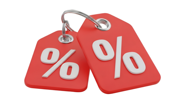 Two Red Sale Tags with Percentage Symbols discount - Powered by Adobe