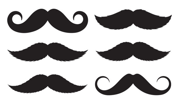  Collection of six different black mustache styles silhouette