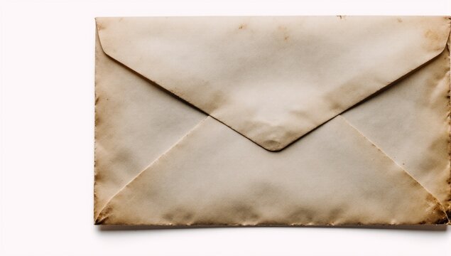 An isolated vintage closed paper envelope sits on a white background
