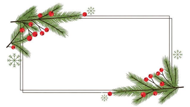 Festive Holiday Card Template with Pine Branches and Red Berries