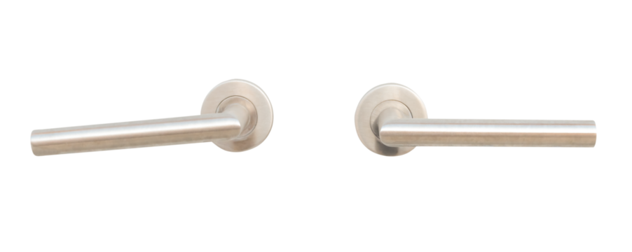 Two silver door grips or handles isolated with clipping path in png file format
