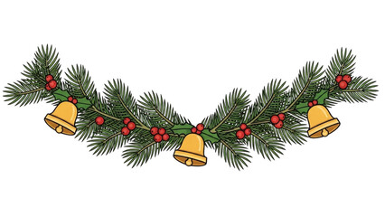 Festive Christmas Garland Spruce, Bells, and Holly for Holiday Decorations